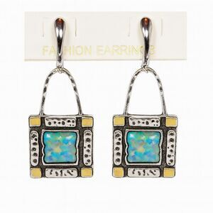 Silver Tone Metal Fashion Drop Dangle Handbag Earrings Multicolor Resin & Enamel